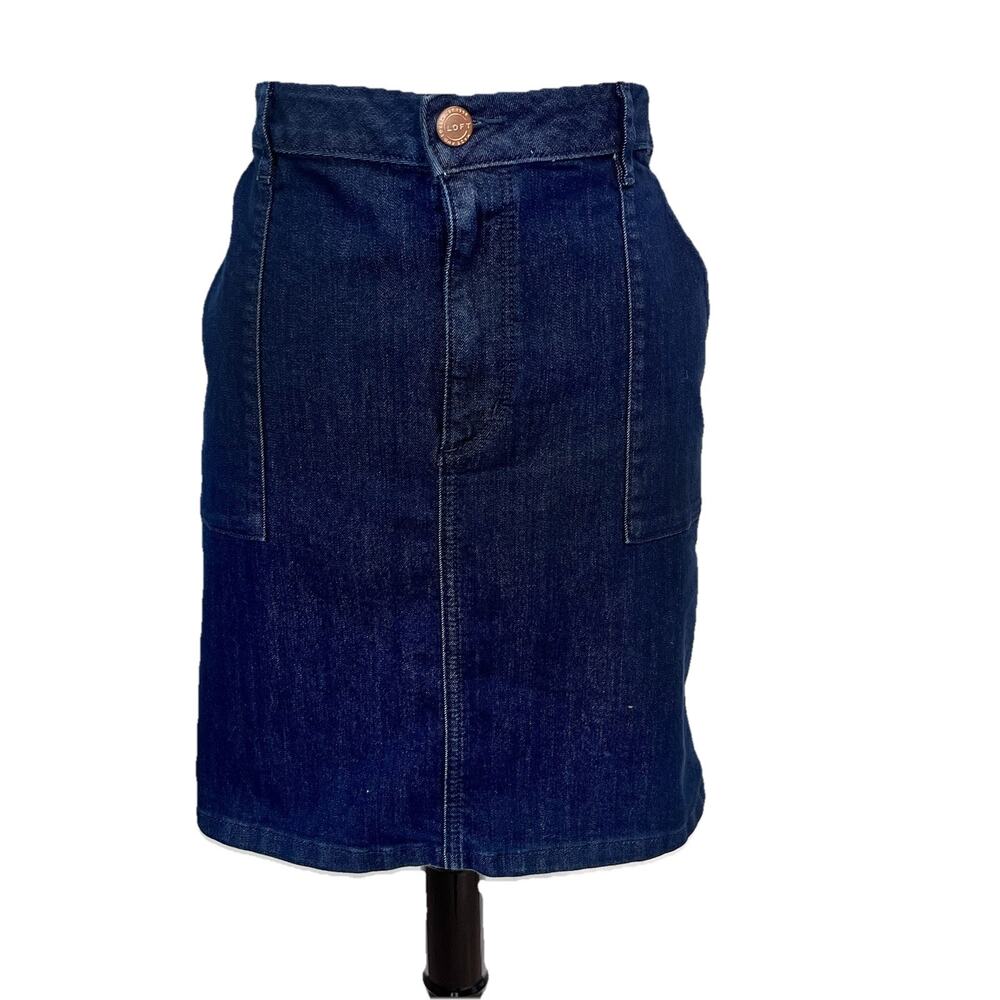 Ann Taylor Loft Denim Jean Skirt sz 14 Stretch Pockets Short Casual Boho Western